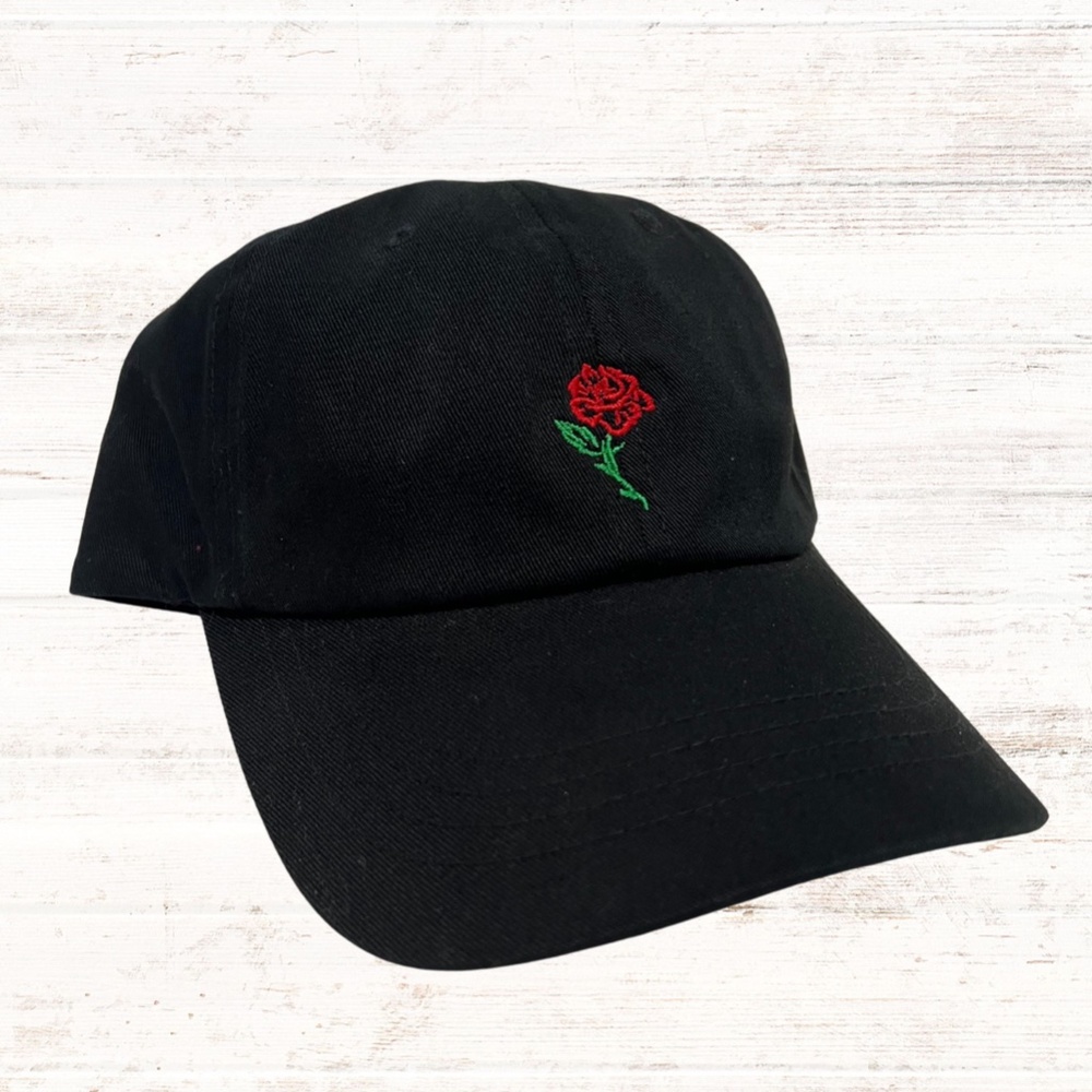 Black Hat | Rose Embroidered Dad Hat